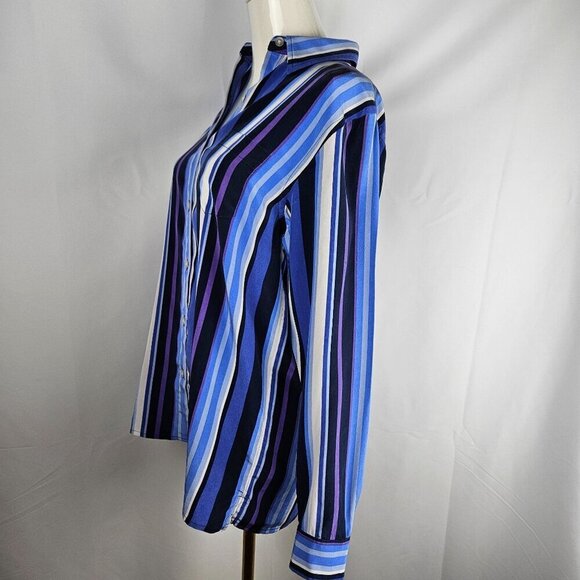 Lauren Ralph Lauren Silk Shirt Small Striped Oversized Button-Down Blue & Purple - Picture 3 of 8